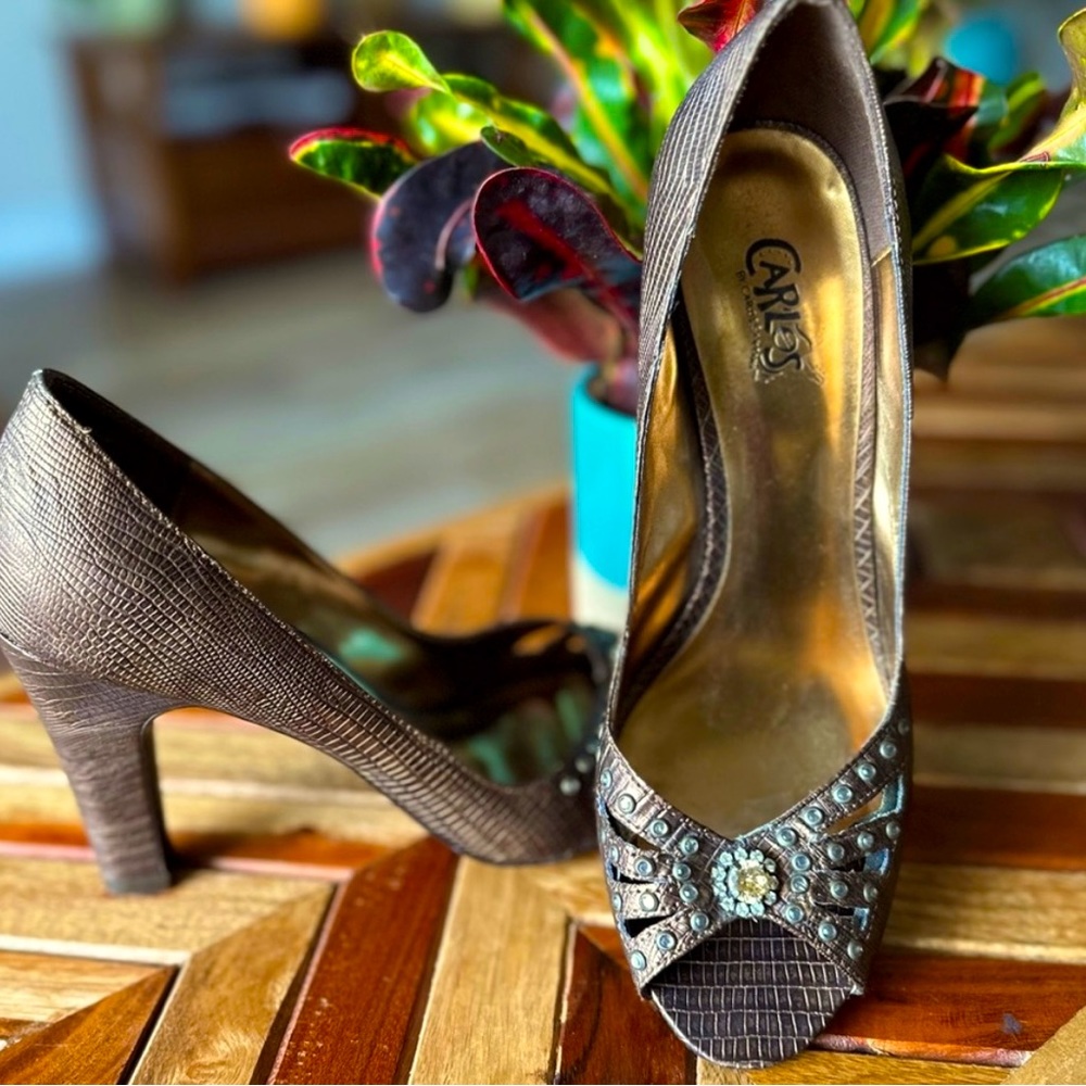 Carlos Santana “Mystique”, peep toe, Bonze 8.5